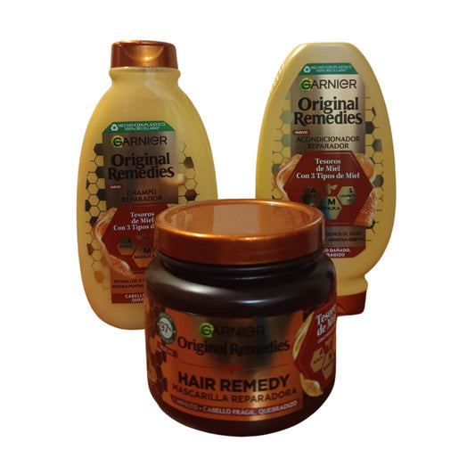 Pack Tesoros de Miel Original Remedies Shampoo Acondiconador Crema de Trtatamiento