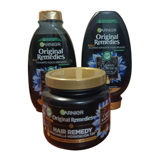 Pack Carbon Original Remedies Shampoo Acondicionado Crema Tratamiento